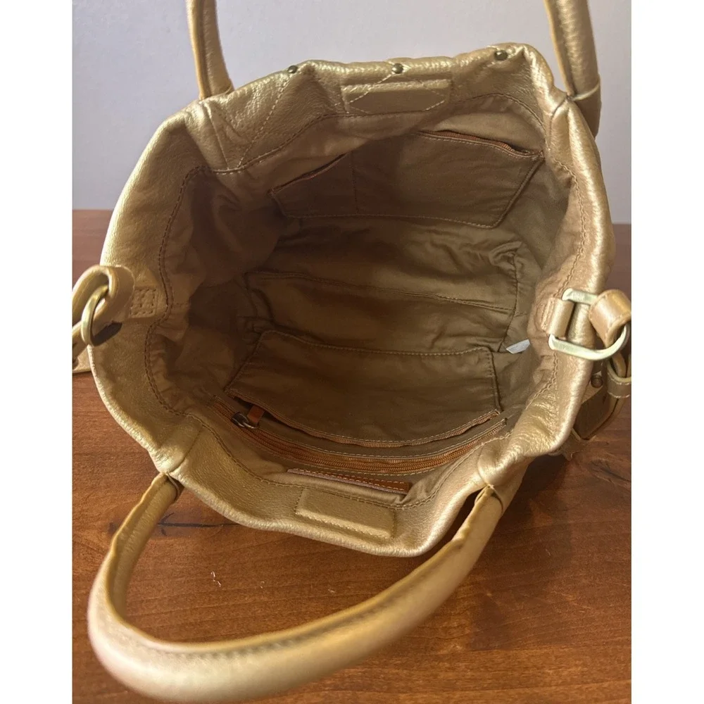 Hobo Margot Pebbled Metallic Dusty Gold Leather Satchel Crossbody $298